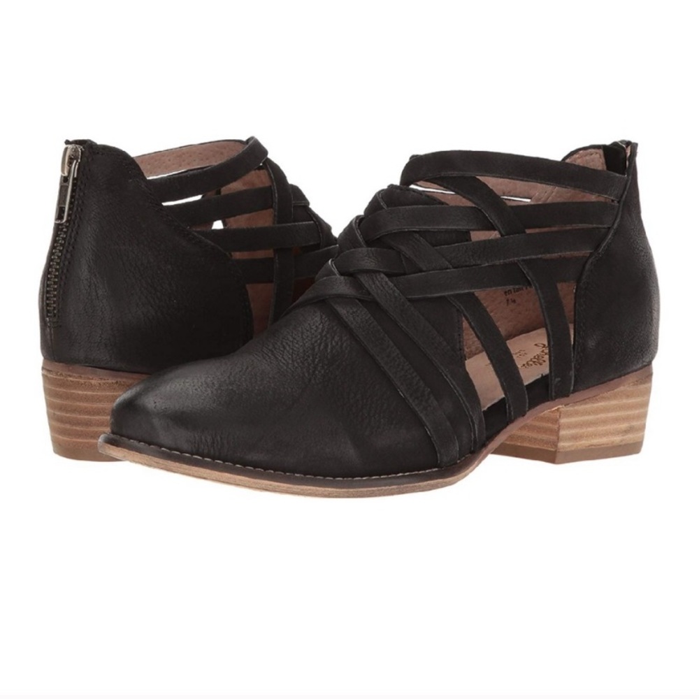 Anthro Seychelles Black Suede Caged Booties